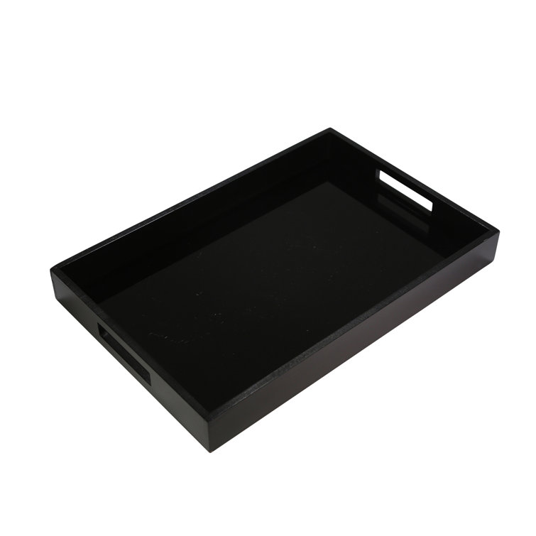AllModern Bradshaw 18" Simple Black Serving Tray Contemporary Decorative Wood and Glass